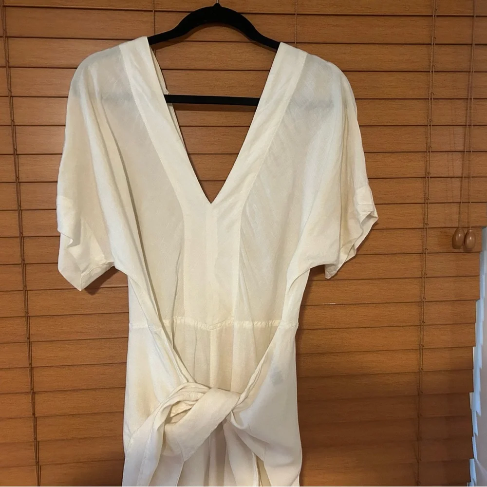 FP Linen - Elegant Cream Tie-Front Jumpsuit - Picture 2 of 5